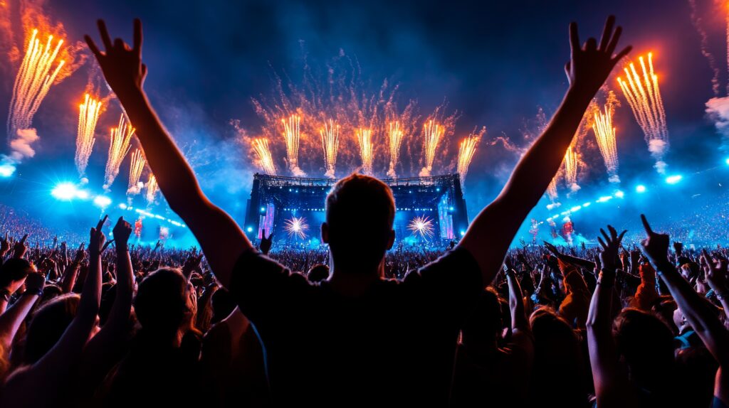 Crowd with raised arms at a Denver electronic music night