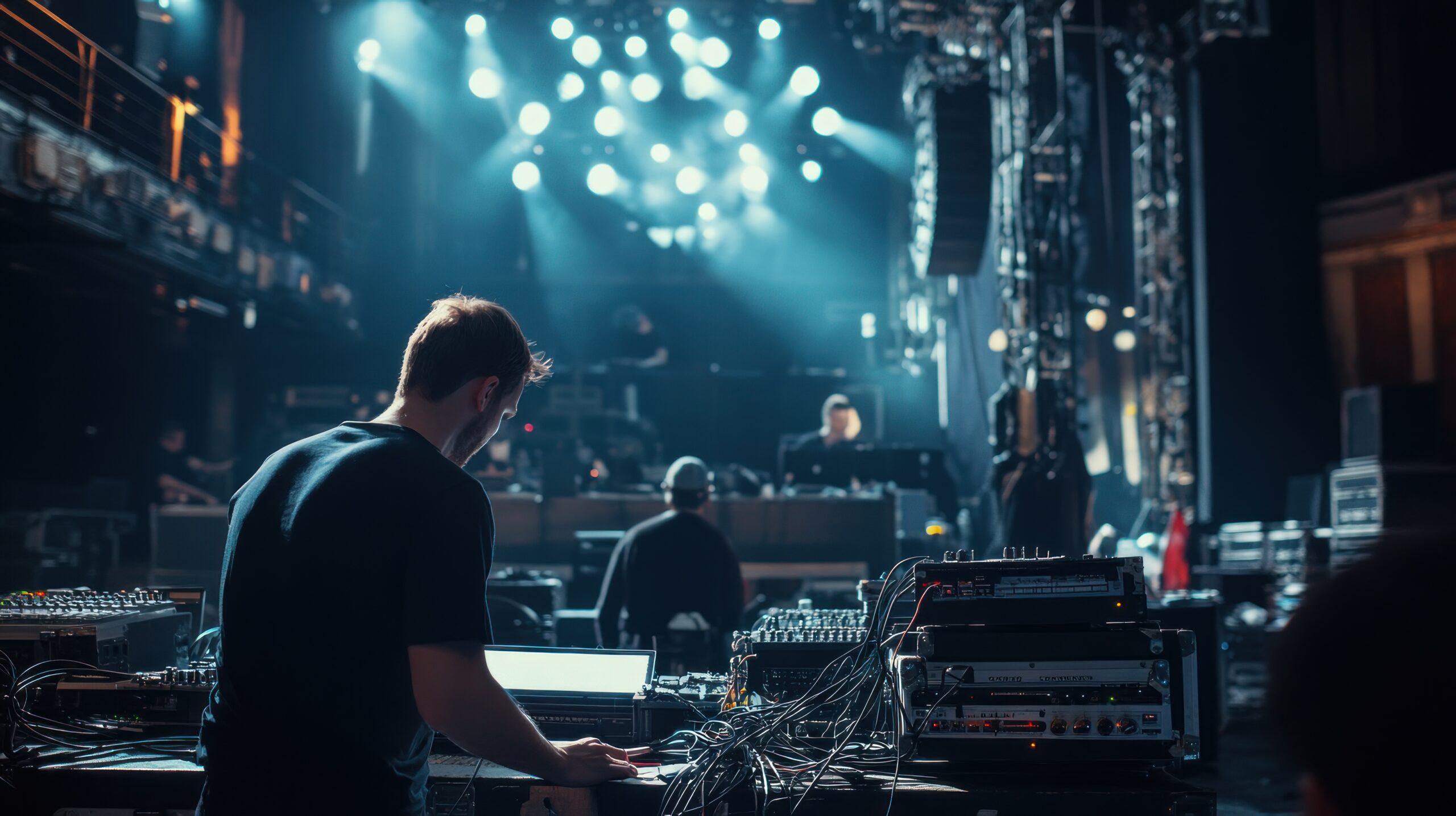 Production operator mixing live sound at a concert