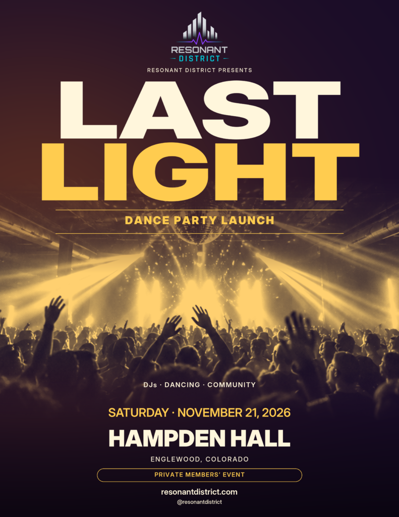 Last Light Dance Party Launch — Saturday, November 21, 2026 at Hampden Hall, Englewood, Colorado. Private members' event.