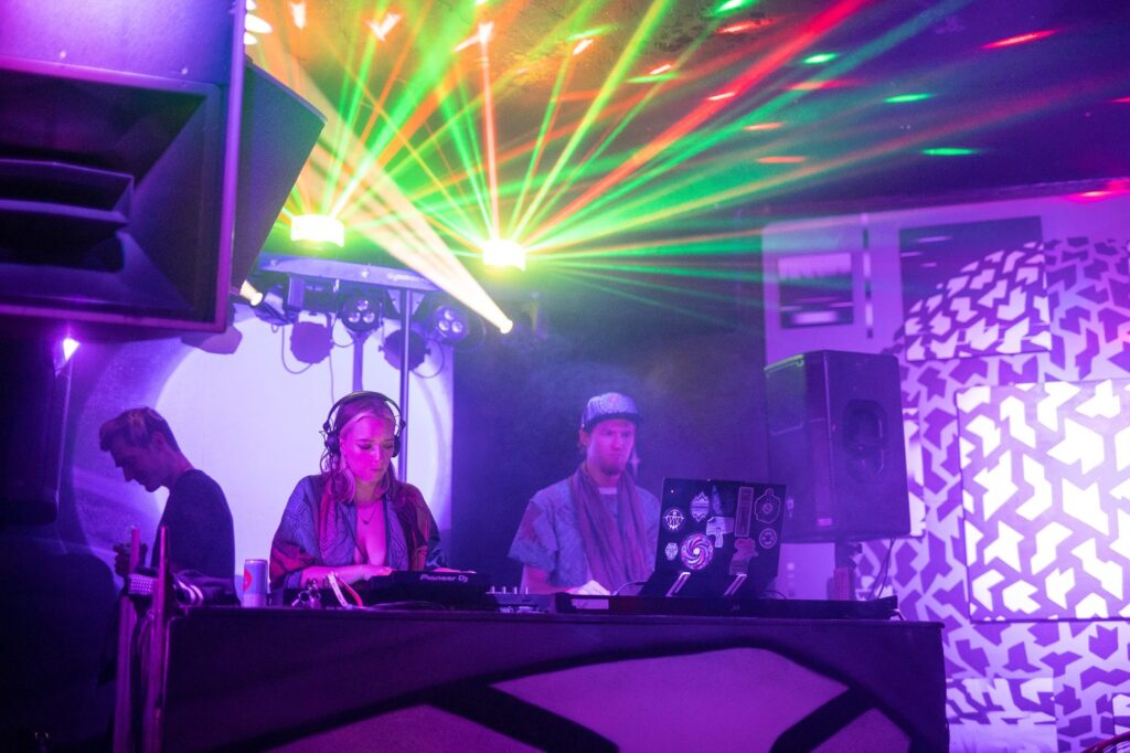 Terrik, Evening Bass and Wub Lyfe going back to back under lasers at PULSE, The Black Box, Denver